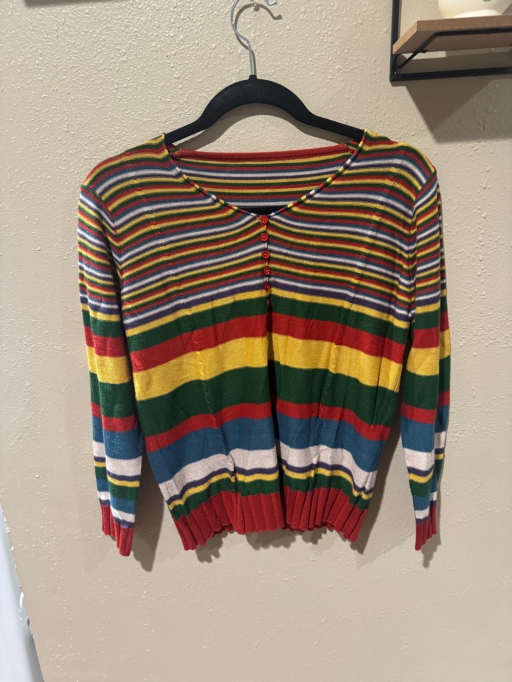 Anthropologie Colorful Striped V-Neck Button Sweater